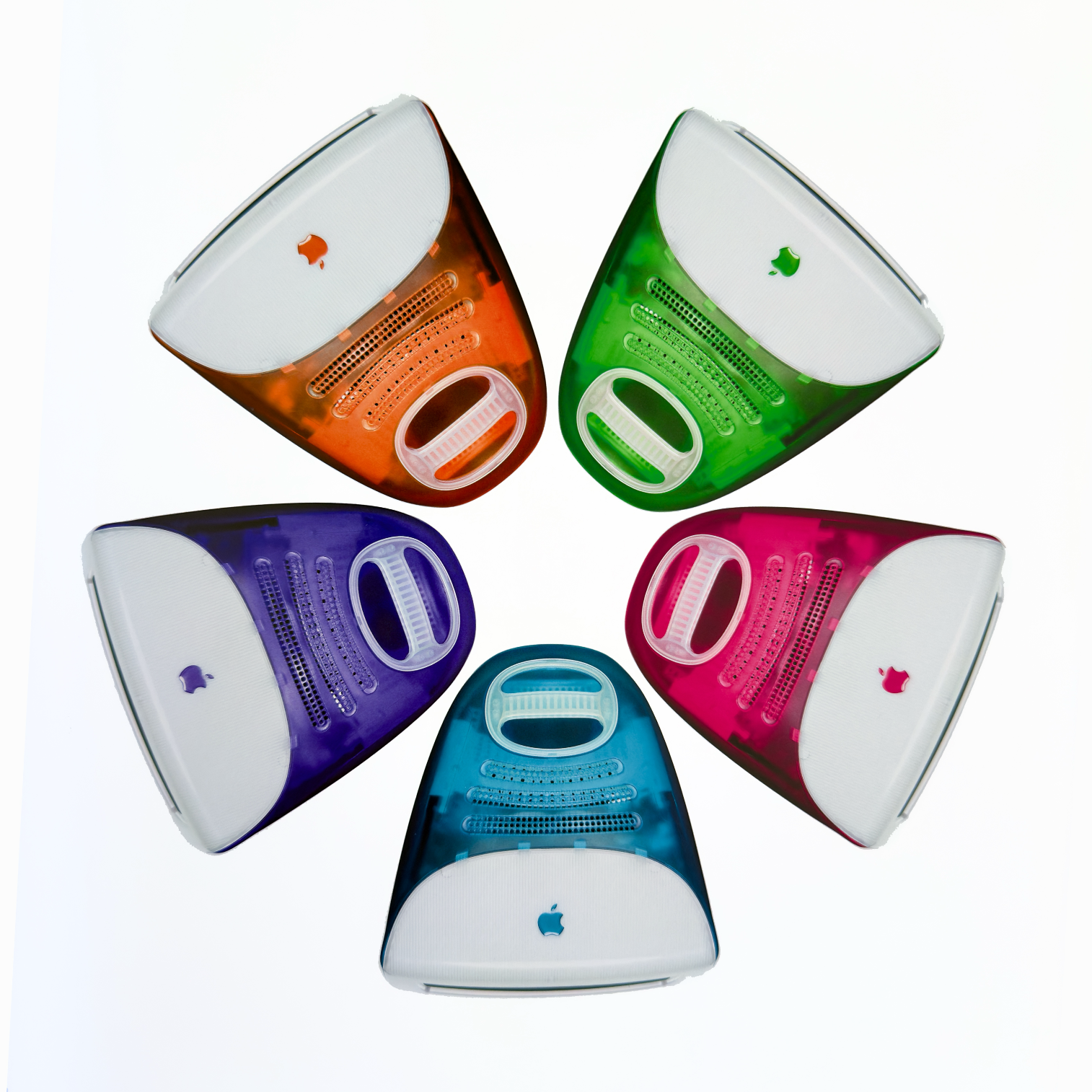 ライム、ストロベリー、ブルーベリー、グレープ、タンジェリンの5色の半透明iMac G3